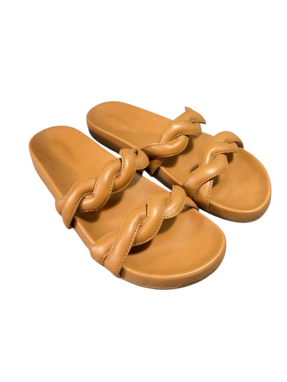 Madewell "The Walker" Camel Tan Braided Double-Strap Slide Sandals
